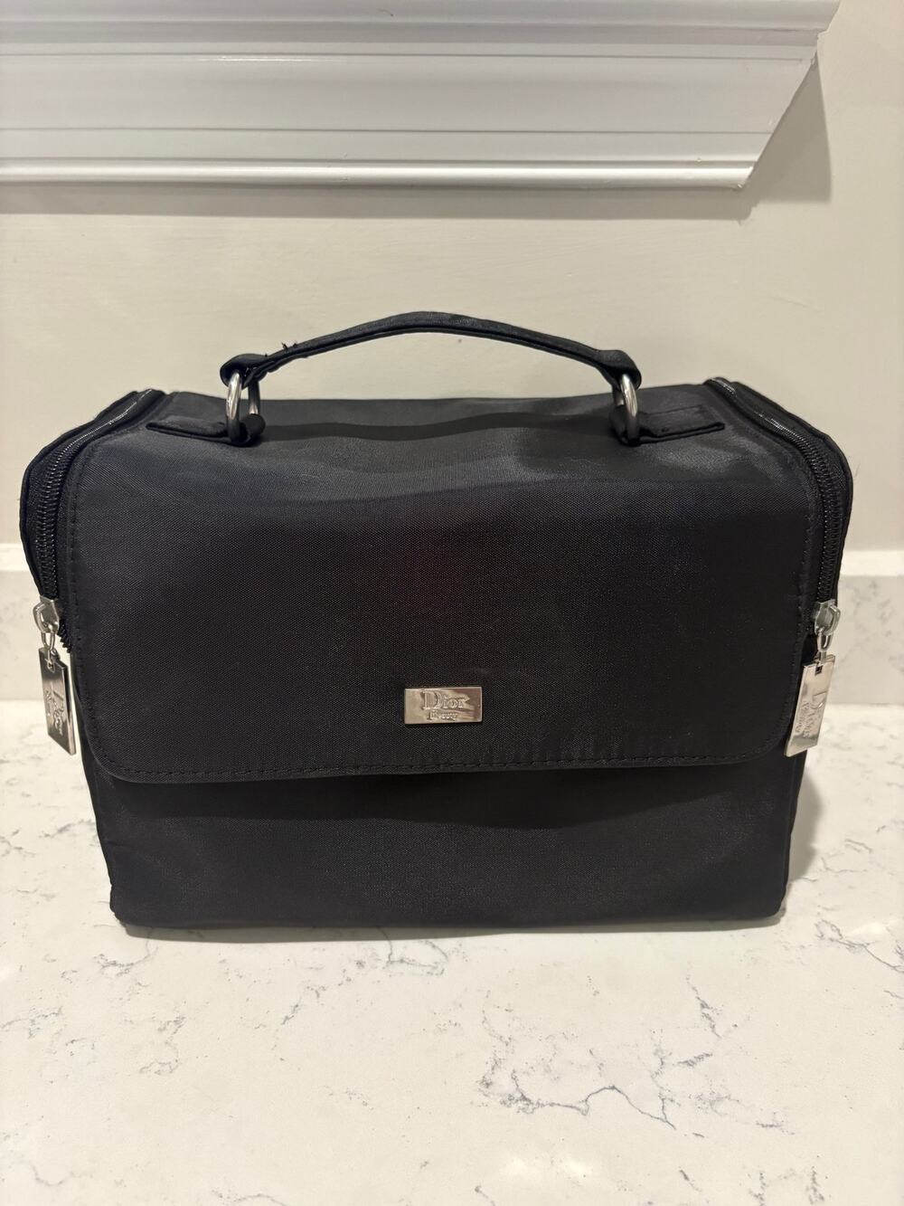 Dior Beauty Black Nylon Vanity Case Makeup Bag + Pouch